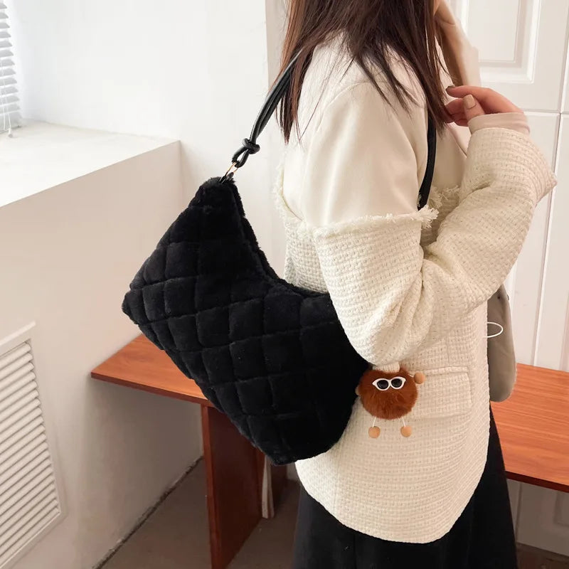 Plush Women's Bag Furry Big Shoulder Bag Winter Handbags Tote Female Bag