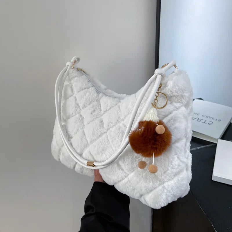 Plush Women's Bag Furry Big Shoulder Bag Winter Handbags Tote Female Bag