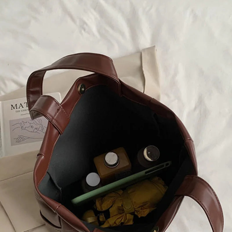 Large Capacity Shoulder Bags Women Solid Shopping Tote Bag PU Leather