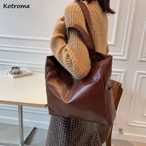 Large Capacity Shoulder Bags Women Solid Shopping Tote Bag PU Leather