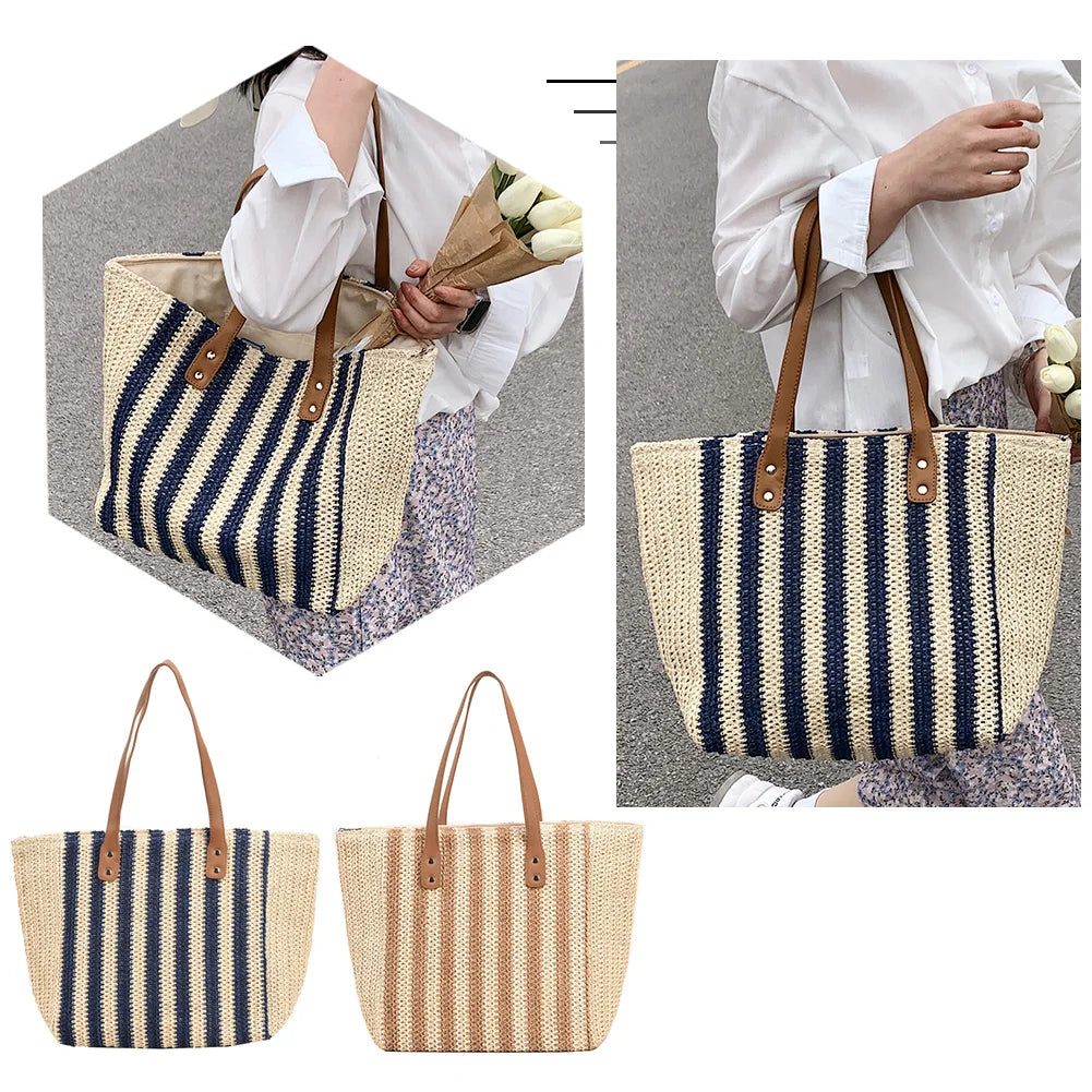 Large Capacity Shoulder Bags Women Straw Beach Totes