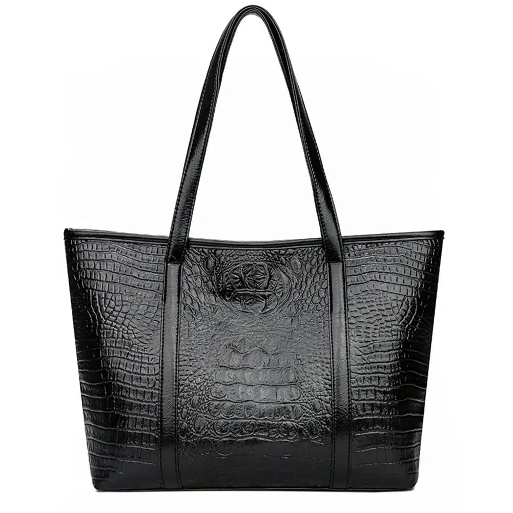 Crocodile Leather Shoulder Shopper Bag for Women