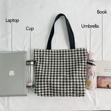 Large Capacity Houndstooth Tote Bag for Women Canvas Travel Shopper Handbag