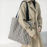 Large Capacity Houndstooth Tote Bag for Women Canvas Travel Shopper Handbag