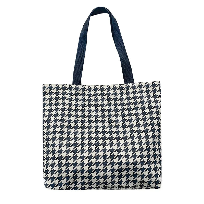 Large Capacity Houndstooth Tote Bag for Women Canvas Travel Shopper Handbag