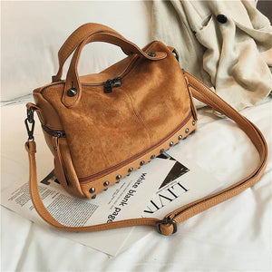 Large Capacity Tote Bags Women Top-Handle Shoulder Bags with Rivets High Leather