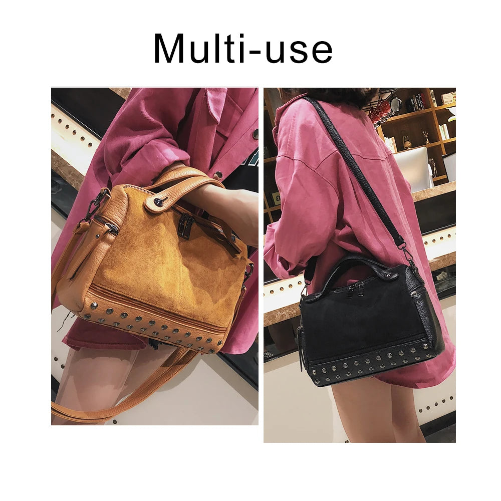 Large Capacity Tote Bags Women Top-Handle Shoulder Bags with Rivets High Leather