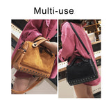 Large Capacity Tote Bags Women Top-Handle Shoulder Bags with Rivets High Leather