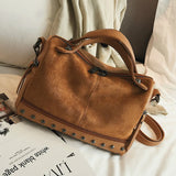 Large Capacity Tote Bags Women Top-Handle Shoulder Bags with Rivets High Leather