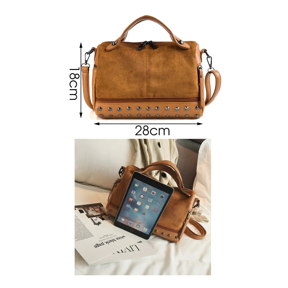 Large Capacity Tote Bags Women Top-Handle Shoulder Bags with Rivets High Leather