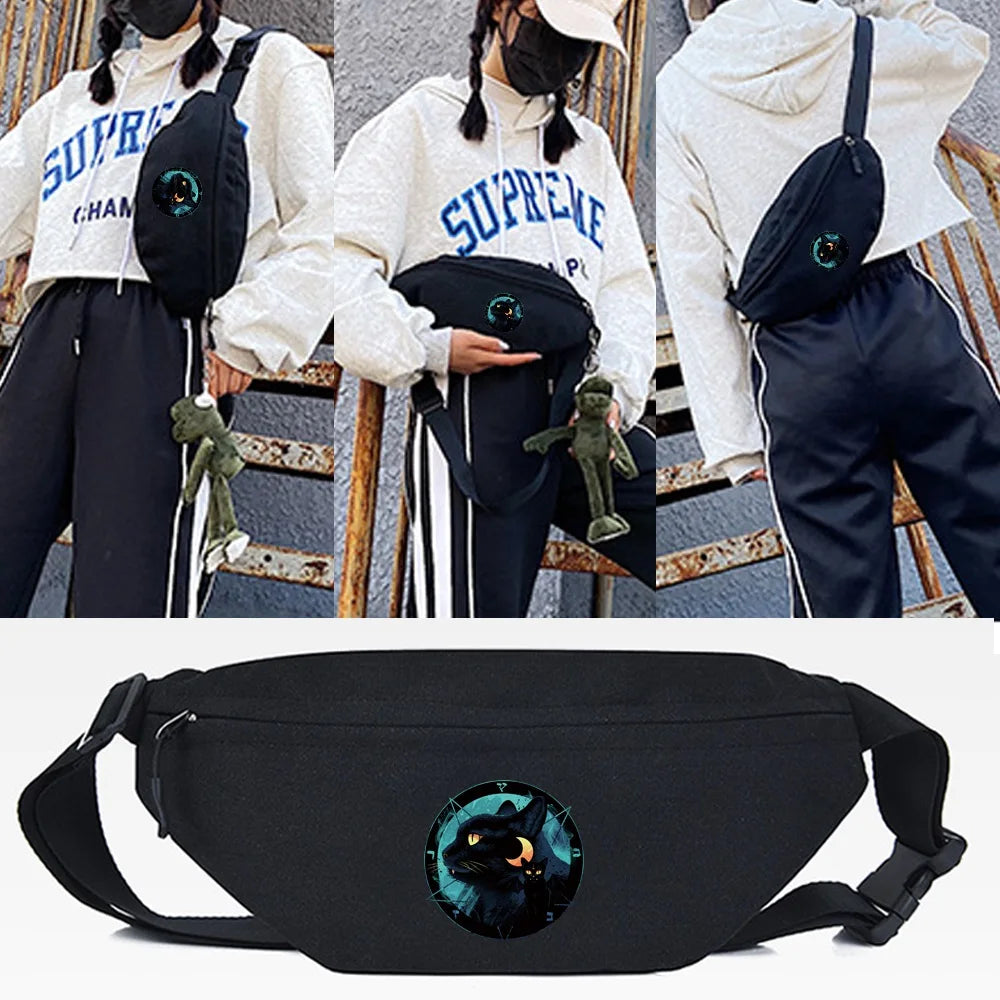 Cat Print Waist Bag Chest Pack Crossbody Hip Hop Sport Shoulder Pack