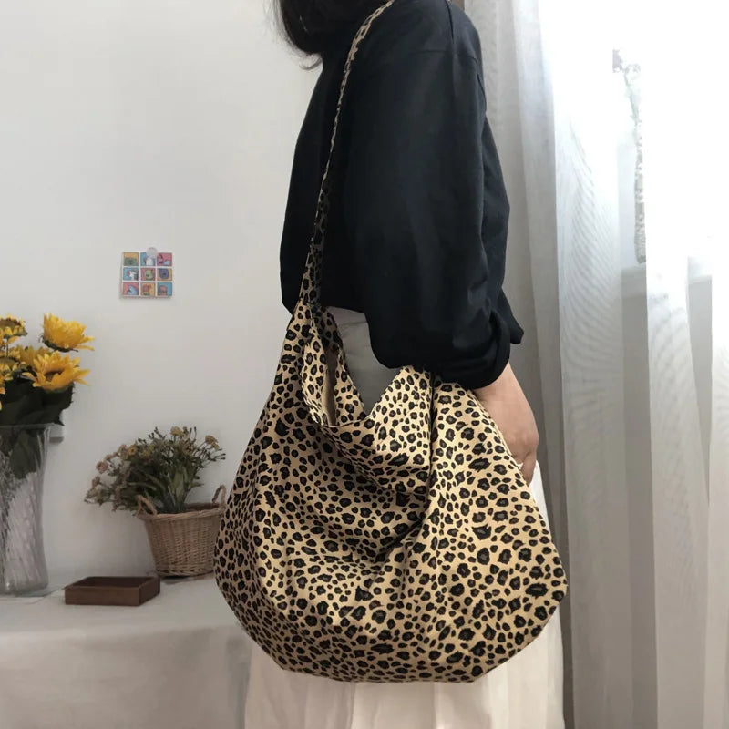 Leopard Pattern Eco Reusable Shopping Bag Canvas Shoulder Bags