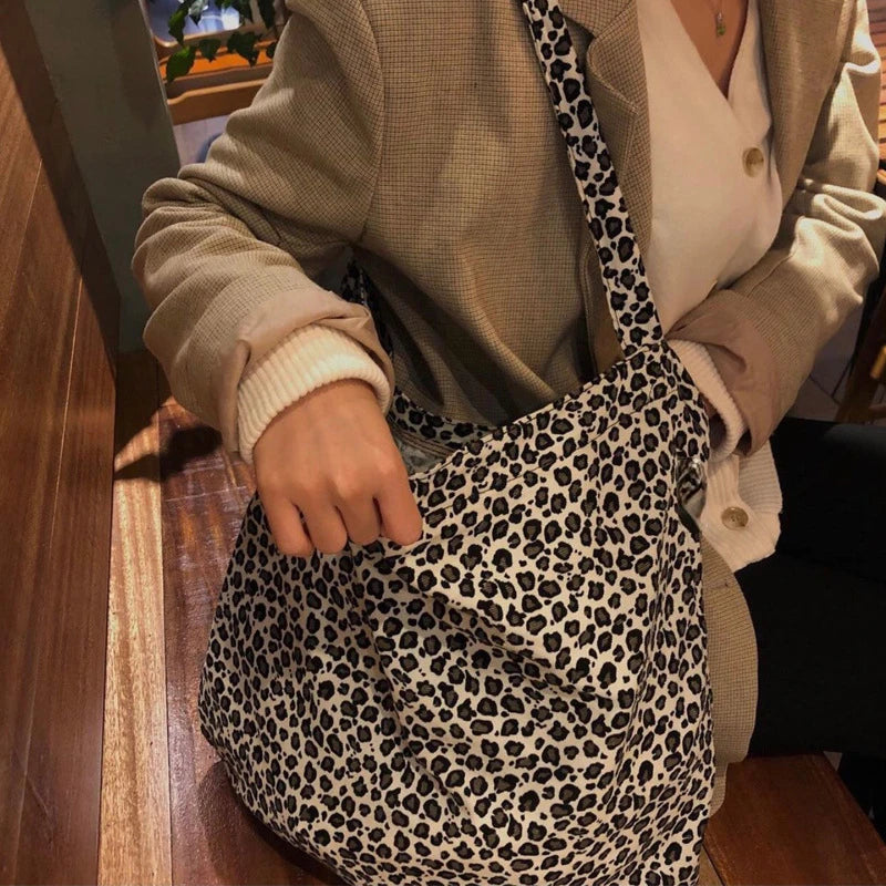 Leopard Pattern Eco Reusable Shopping Bag Canvas Shoulder Bags