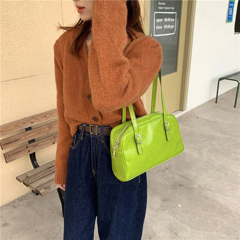Large Capacity Women Shoulder Underarm Bag Solid PU Leather Ladies Portable Hand