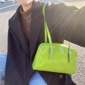 Large Capacity Women Shoulder Underarm Bag Solid PU Leather Ladies Portable Hand