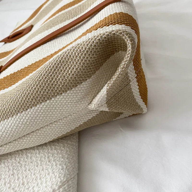 Striped Shoulder Bag Vertical Casual Tote Handbag