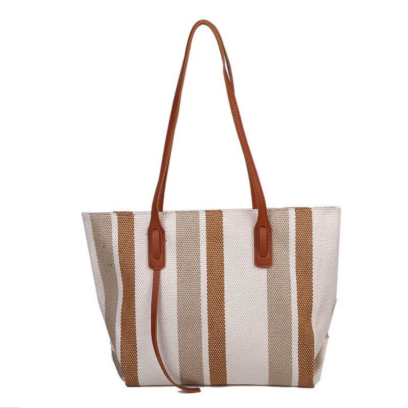 Striped Shoulder Bag Vertical Casual Tote Handbag