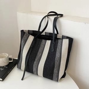 Striped Shoulder Bag Vertical Casual Tote Handbag