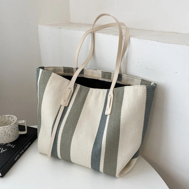 Striped Shoulder Bag Vertical Casual Tote Handbag
