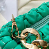 Women PU Leather Handbag Triangle Zipper Clutch Blue/Green Shoulder Bag
