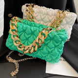 Women PU Leather Handbag Triangle Zipper Clutch Blue/Green Shoulder Bag