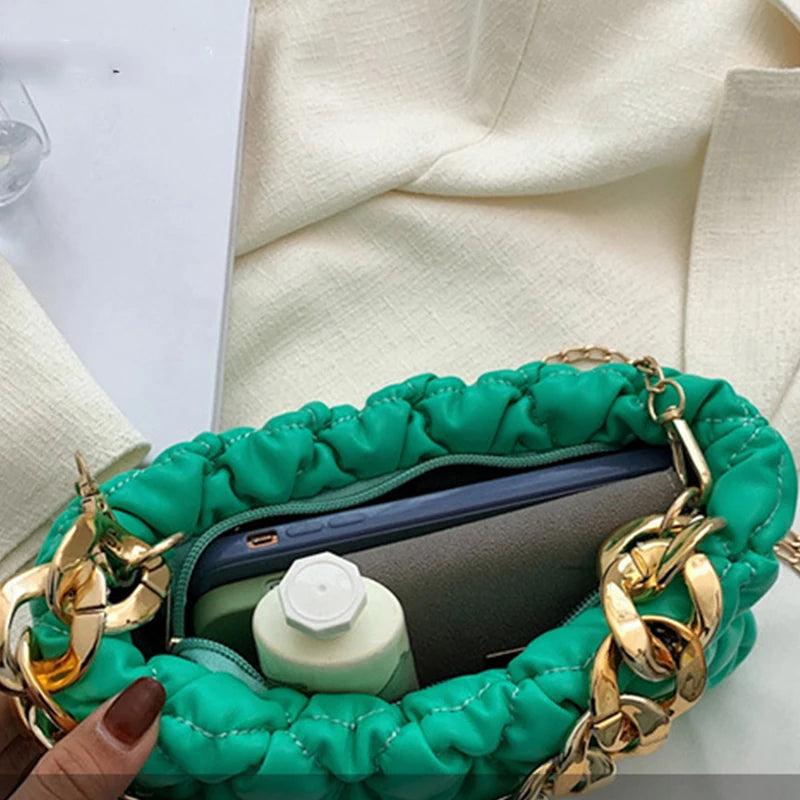 Women PU Leather Handbag Triangle Zipper Clutch Blue/Green Shoulder Bag