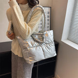 Quilted Large Shopper Bag Padded Cotton Handbag Tote Shoulder Bag
