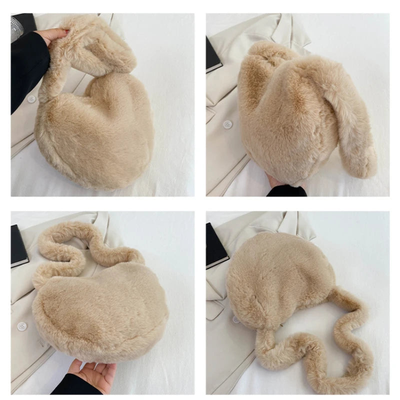 Plush Winter Tote Bag for Women Fluffy Fur Handbag