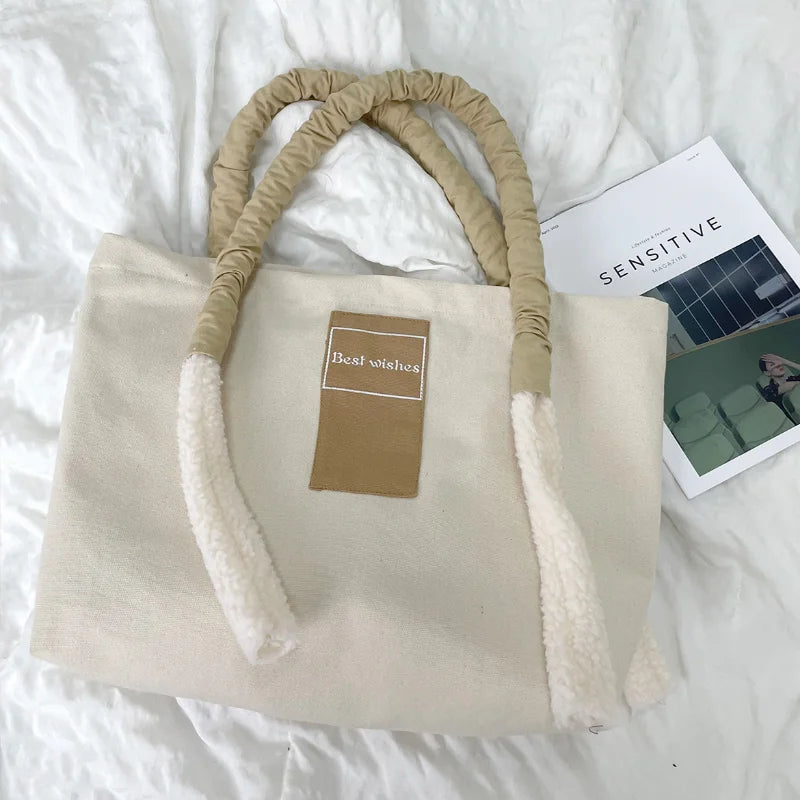 Canvas Shoulder Bag Casual Letter Handbag Large Capacity