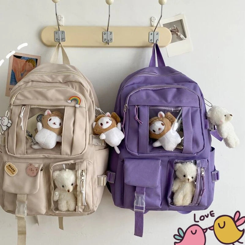 Large-capacity Women Multi-Pocket Nylon Backpack School Bag