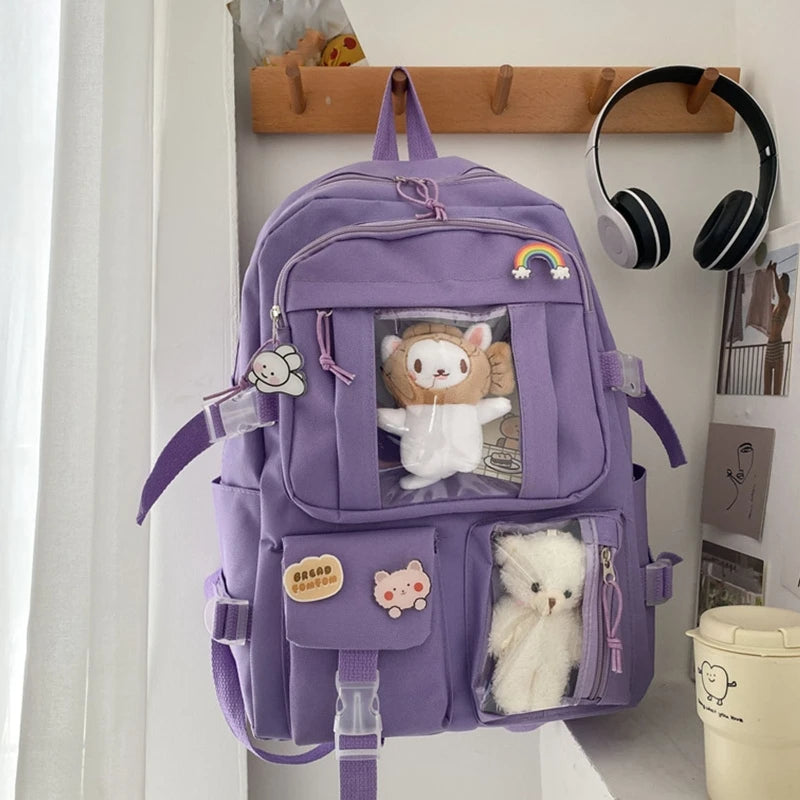 Large-capacity Women Multi-Pocket Nylon Backpack School Bag