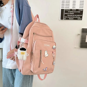 Women Multi-Pocket Nylon Backpack for School Laptop Book