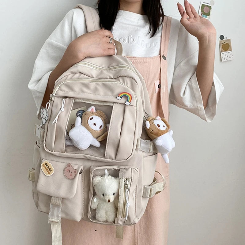 Large-capacity Women Multi-Pocket Nylon Backpack School Bag