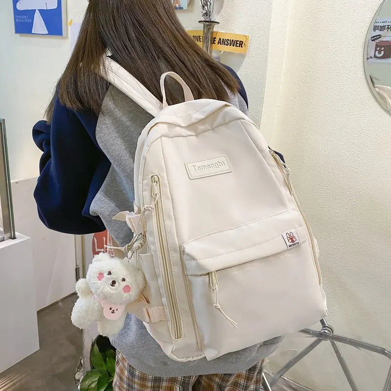 Large-Capacity Women Multi-Pocket Nylon Backpack for Junior High School
