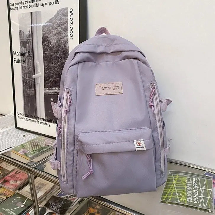 Large-Capacity Women Multi-Pocket Nylon Backpack for Junior High School