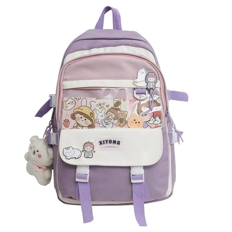 Large-capacity Women Multi-Pocket Nylon Backpack School Girl Laptop Book Bag