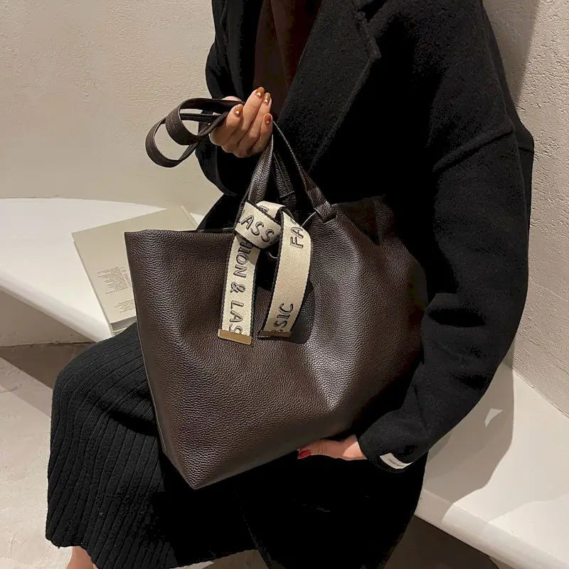 Silk Scarf Tote Bag Female Casual Shoulder Bag Underarm Big Bag Gothic