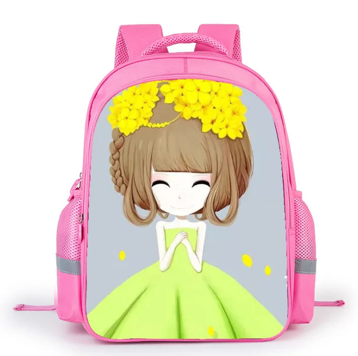 Pink Cartoon Girl Pattern School Bag Lightweight Breathable Backpack