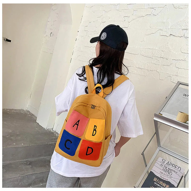 Large-capacity School Bag Canvas Backpack Female Ins Wind Student Backpack