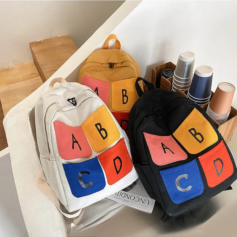 Large-capacity School Bag Canvas Backpack Female Ins Wind Student Backpack