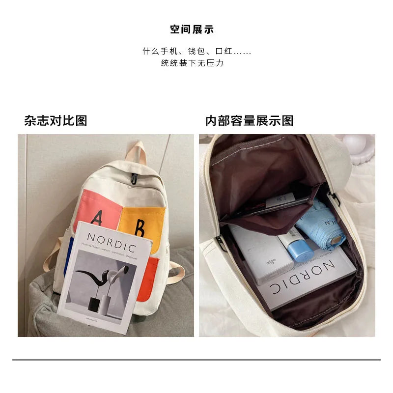 Large-capacity School Bag Canvas Backpack Female Ins Wind Student Backpack