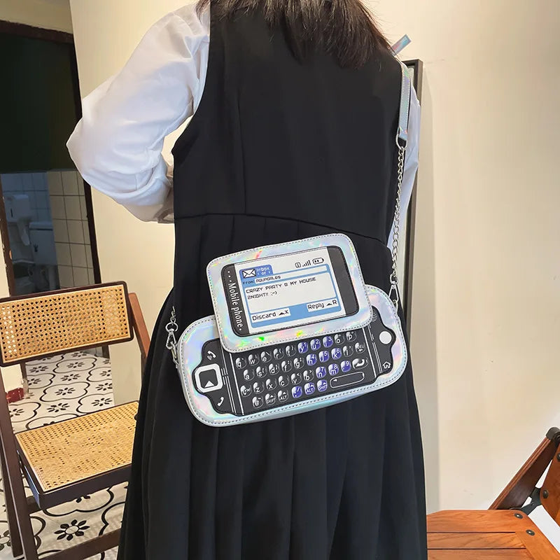 Mobile Phone Shape Chain Crossbody Bag Reflective Purses and Handbags
