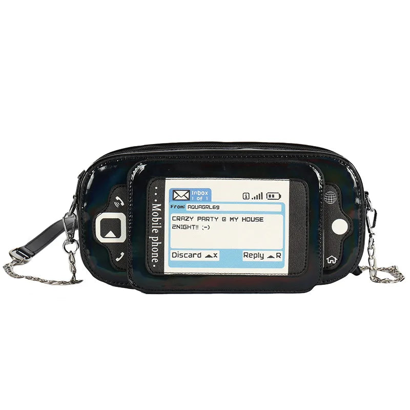 Mobile Phone Shape Chain Crossbody Bag Reflective Purses and Handbags