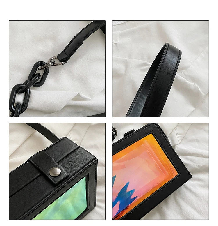 Chain Shoulder Bag Laser Box Shaped Purse Clutch Crossbody Bag