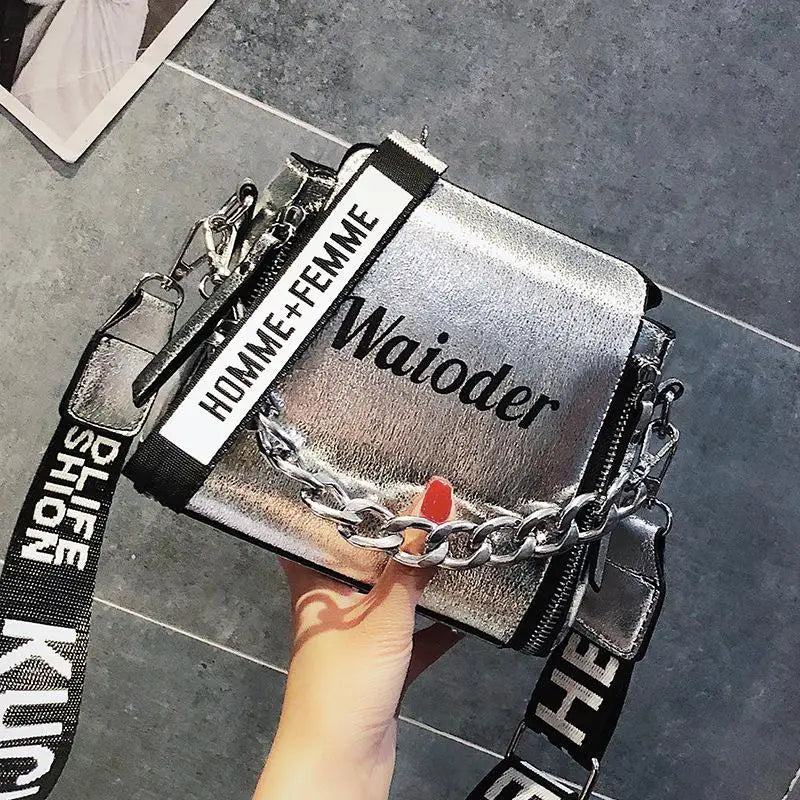 Laser Women Letter Shoulder Bag Handbag PU Messenger Bags For Lady Crossbody