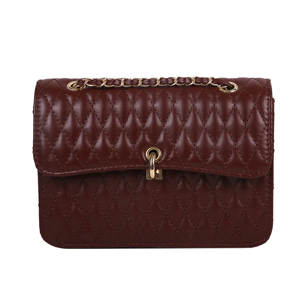 Lattice Pattern PU Shoulder Messenger Bag Women Chain Handbag