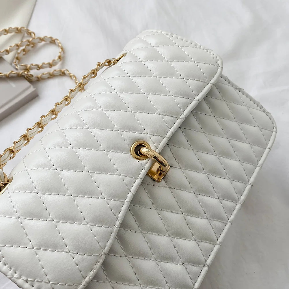 Lattice Pattern PU Shoulder Messenger Bag Women Chain Handbag