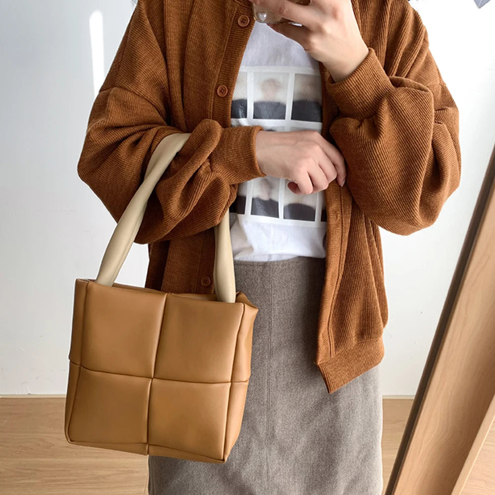 Quilted Lattice Pattern Handbag for Women, Underarm Nylon Bag