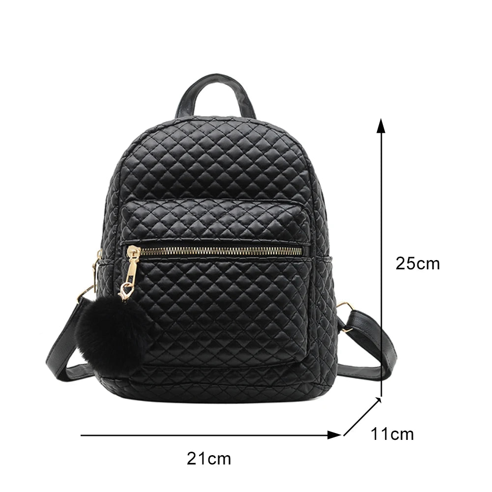 Lattice Pattern Women Backpacks Soft Pu Leather Travel Bags Multi-Pockets