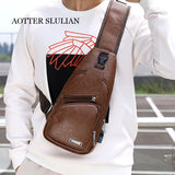 Men's Leather Chest Bag Messenger Shoulder Multi-Functional Crossbody Pouch